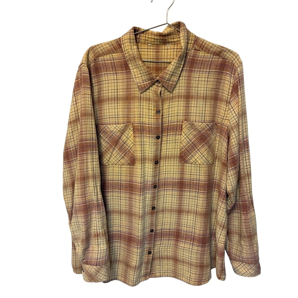 Vintage Y2K Grunge Cotton Button-Up Shirt -Yellow & Brown Plaid  XL